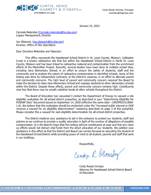Letter to DOE
